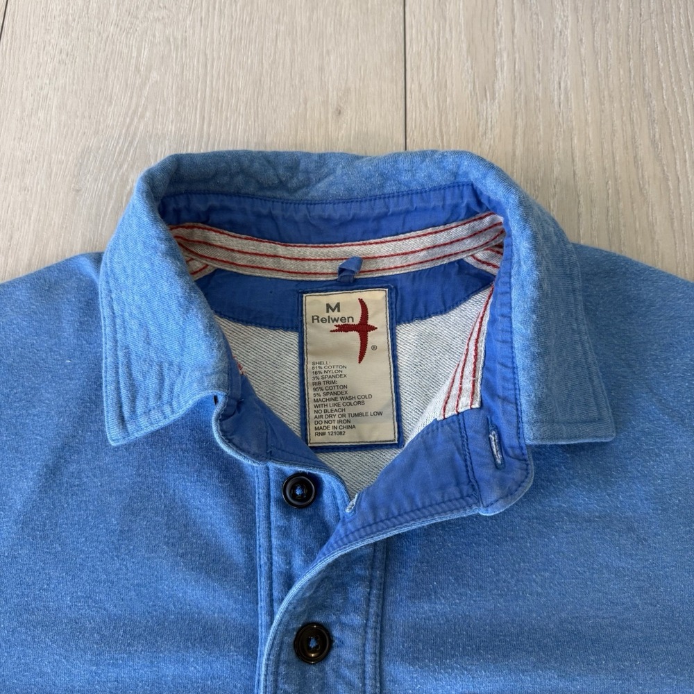 Relwen Cotton Knit Long Sleeve Polo Sweater Shirt Mens Size M Medium Blue